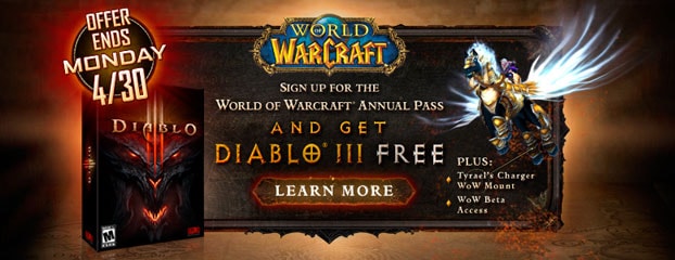 Sign Up for the World of Warcraft Annual Pass and Get Diablo III Free