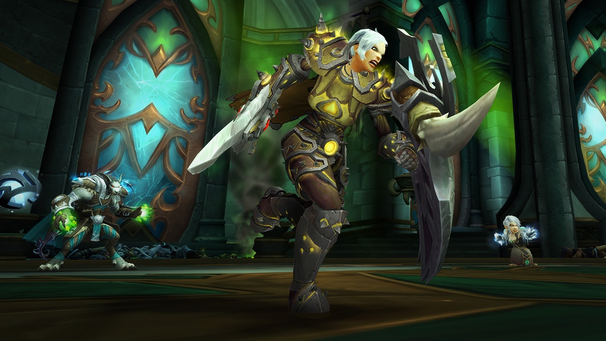 A Female Human Warrior leads the charge in a Legion Dungeon