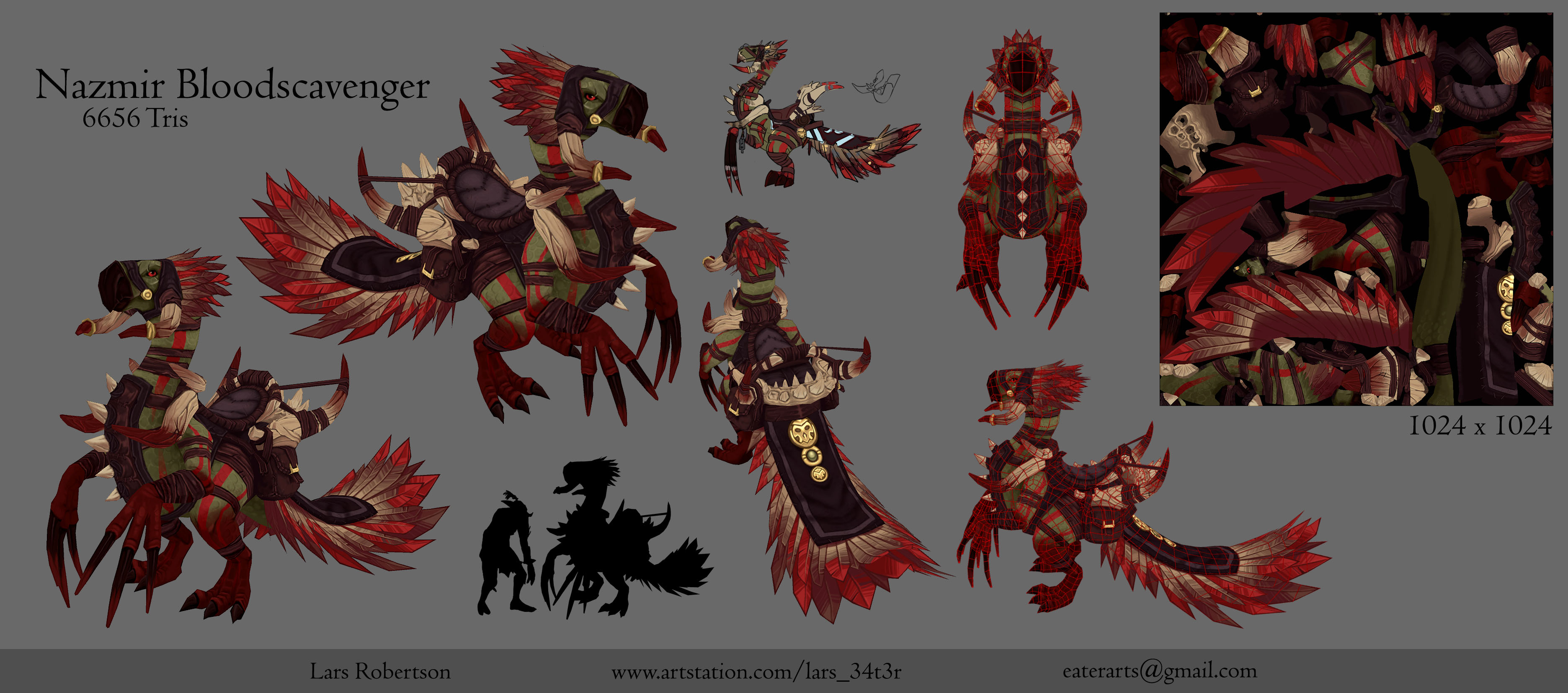 Bird-Like Mount with Reds Plumes and Green Skin