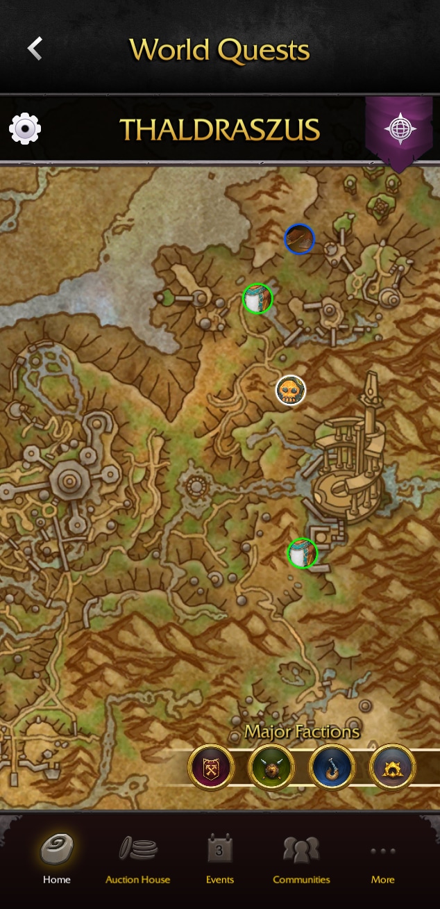 Thaldraszus Map Showing Major Faction Quest Locations