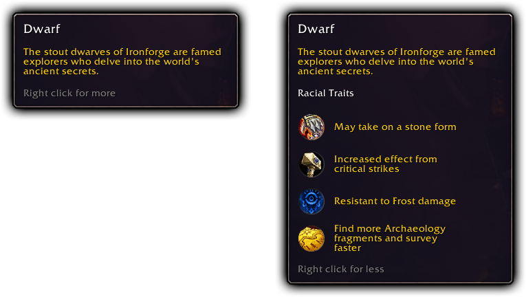Racial Abilities UI and With and Without Viewable Text 