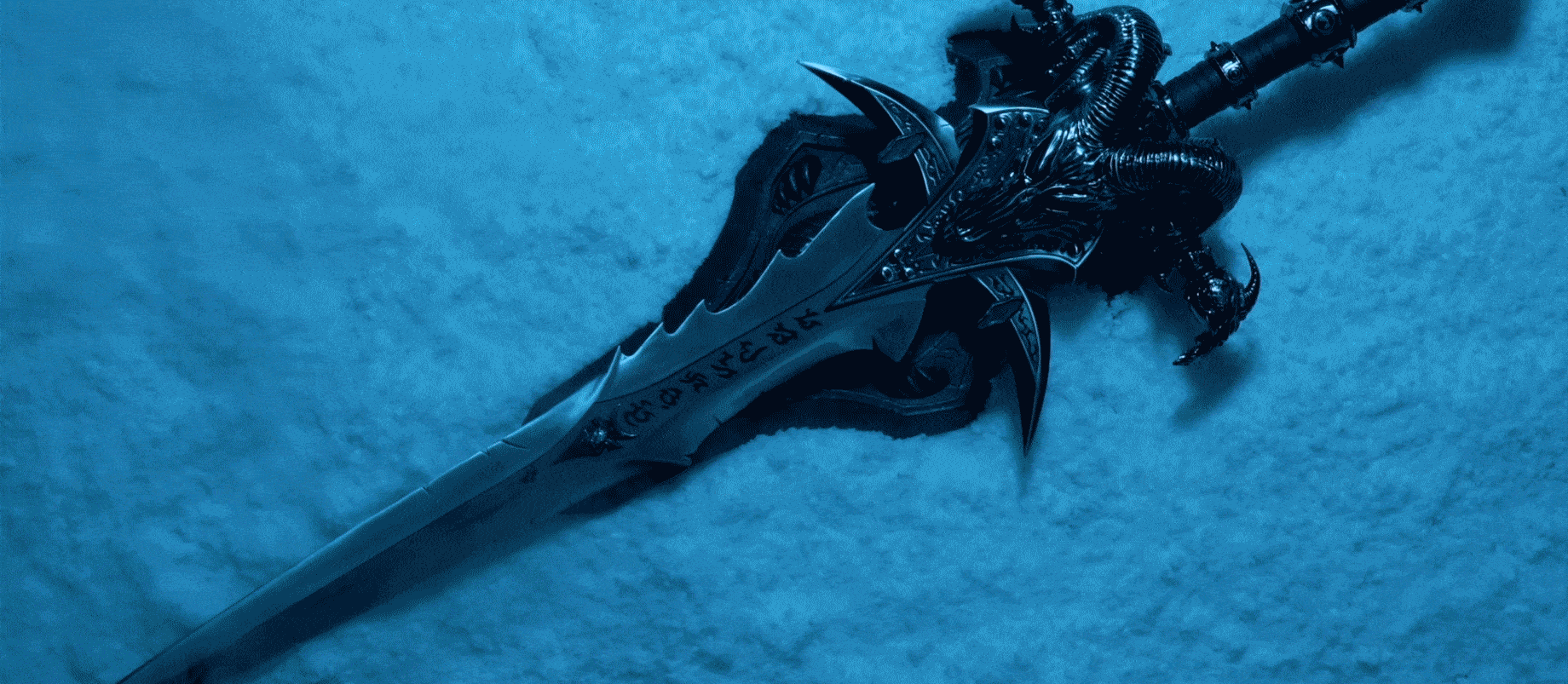 Close-up of Frostmourne and its mount in a GIF
