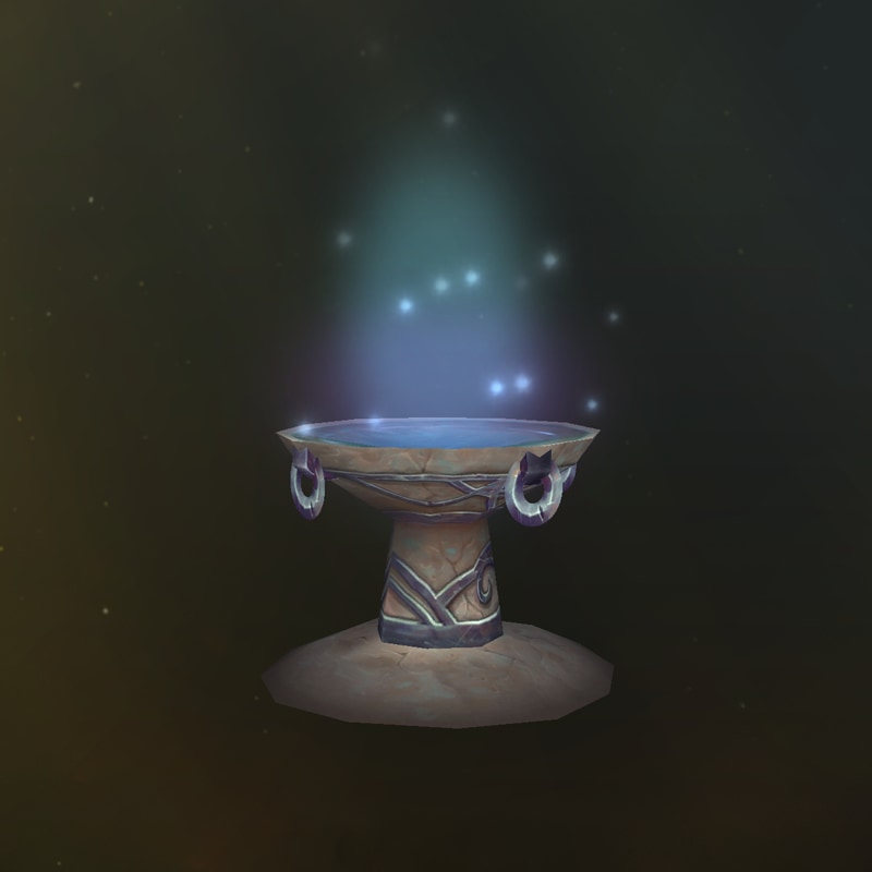 Eine kleines leuchtendes Wasserbecken auf einem Brunnensockel.