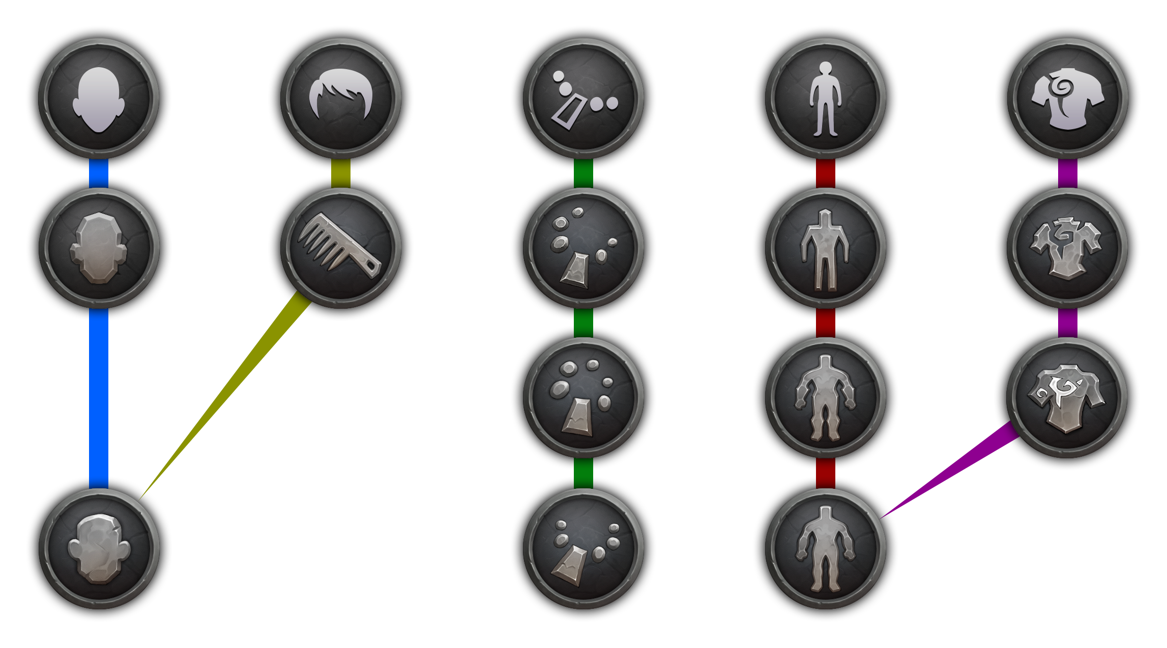 Matriz de opciones de iconos de categorías de personalización