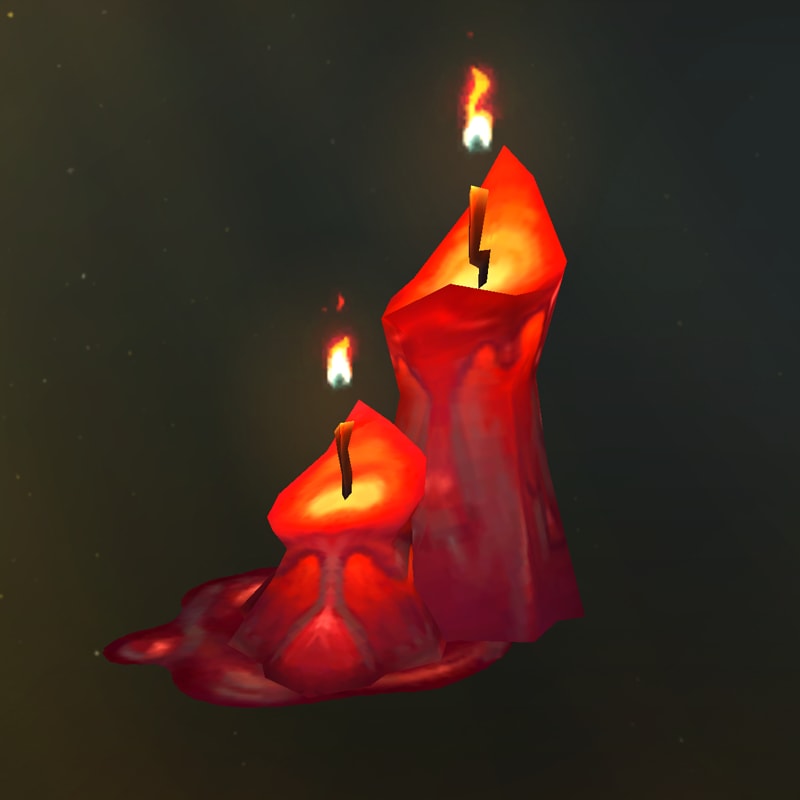 Zwei rote, schmelzende Kerzen mit flackernden Flammen.
