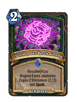 Sigil of Summoning is a 2 mana Demon Hunter rare Shadow Spell that reads at the start of your next turn, summon two 2/2 Demons with taunt.