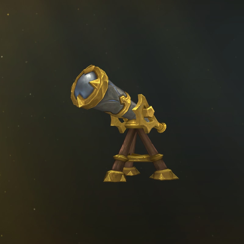 Ein Teleskop in Gold- und Grautönen mit einem Fuß aus Holz und Gold