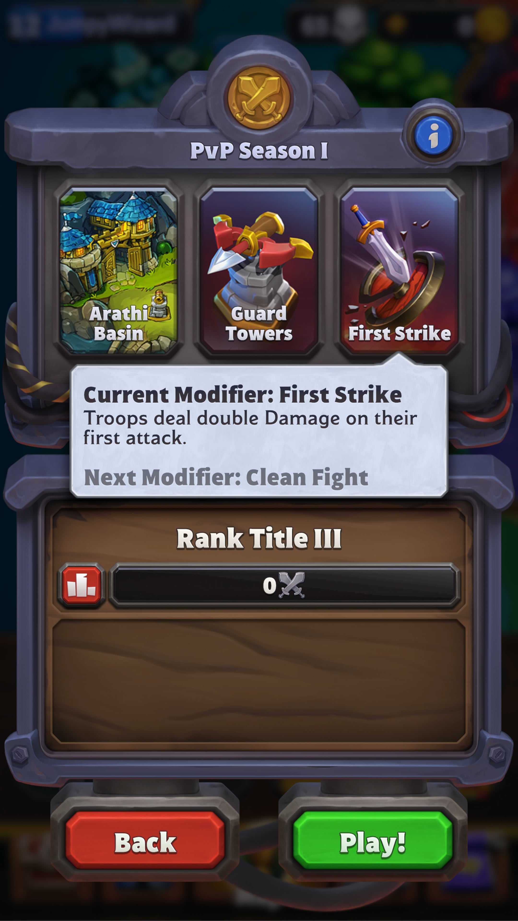 User Interface showing First Strike Modifier