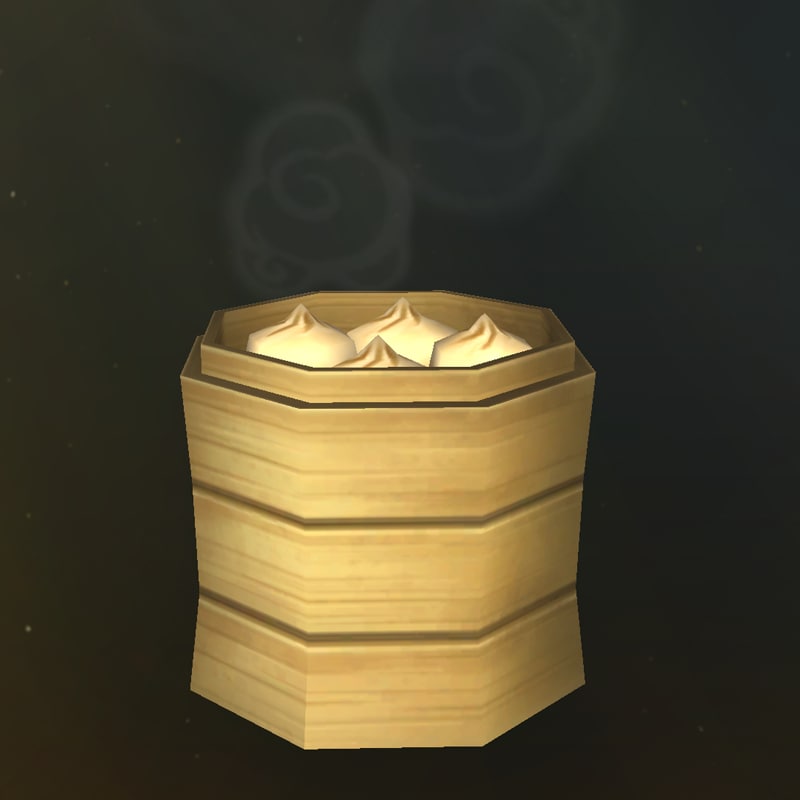 Ein Stapel Bambusdämpfkörbchen mit Klößchen