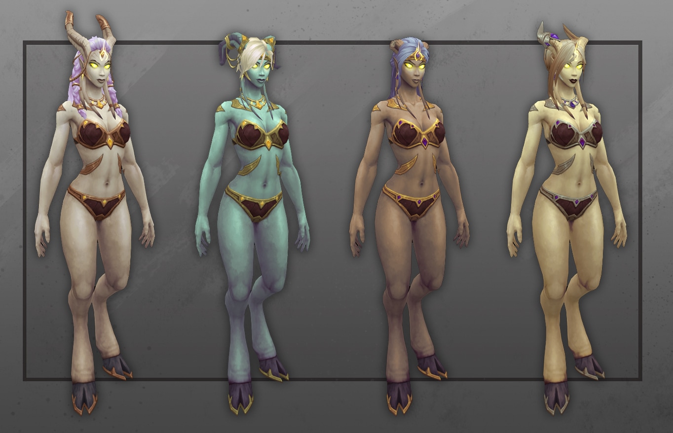 Vista delantera de draenei forjadas por la Luz que muestra las nuevas personalizaciones