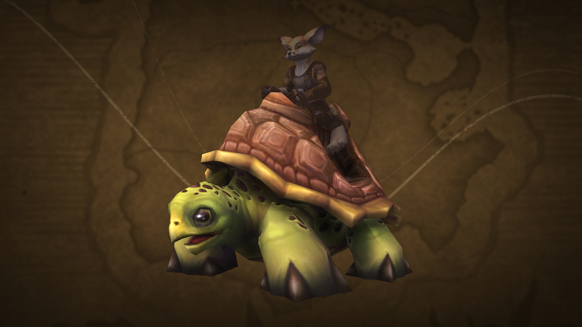 Un Vulpera in sella a una grande tartaruga verde
