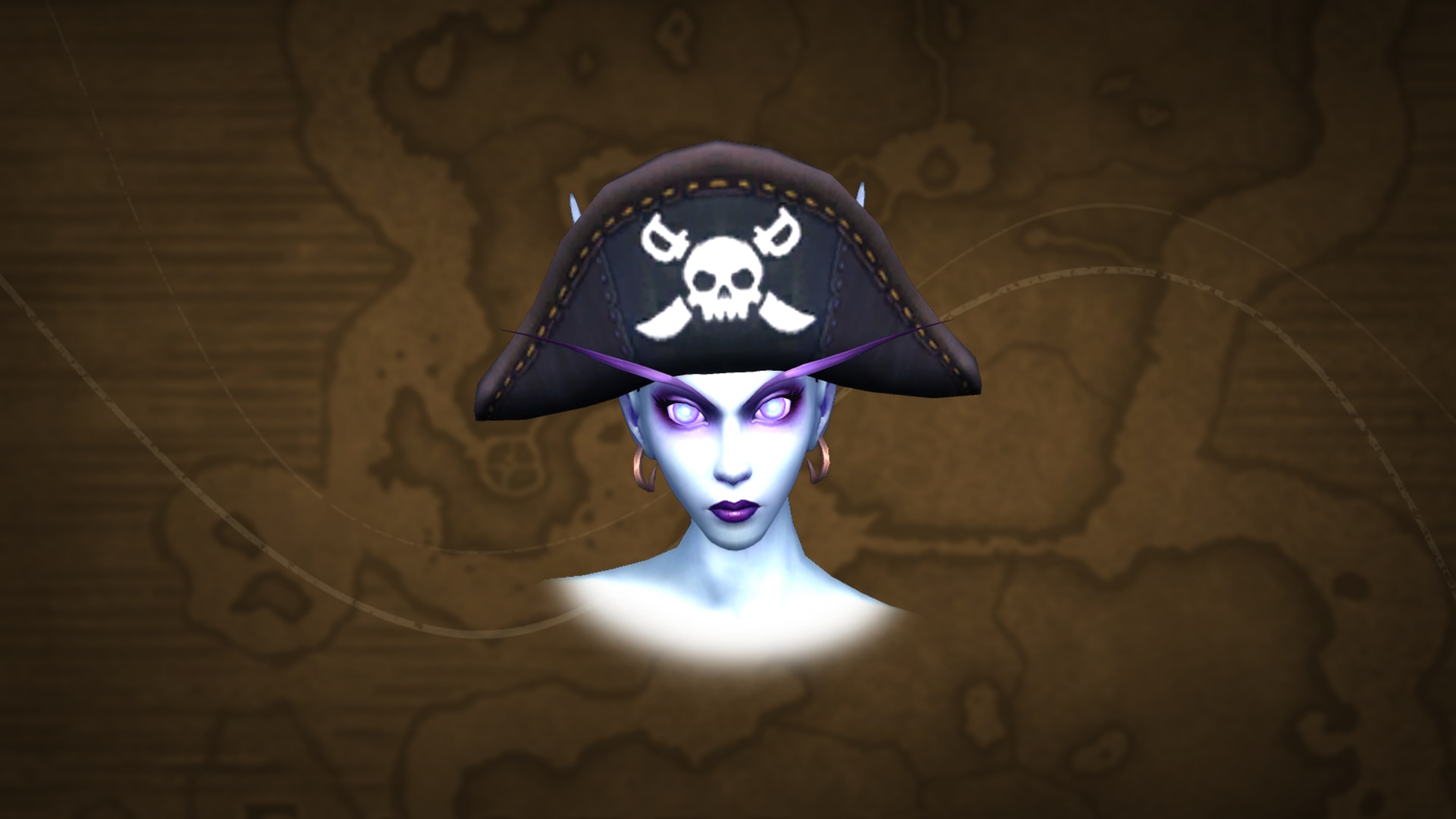 하얀색 해골과 황갈색 바느질이 들어간 검은 해적 모자