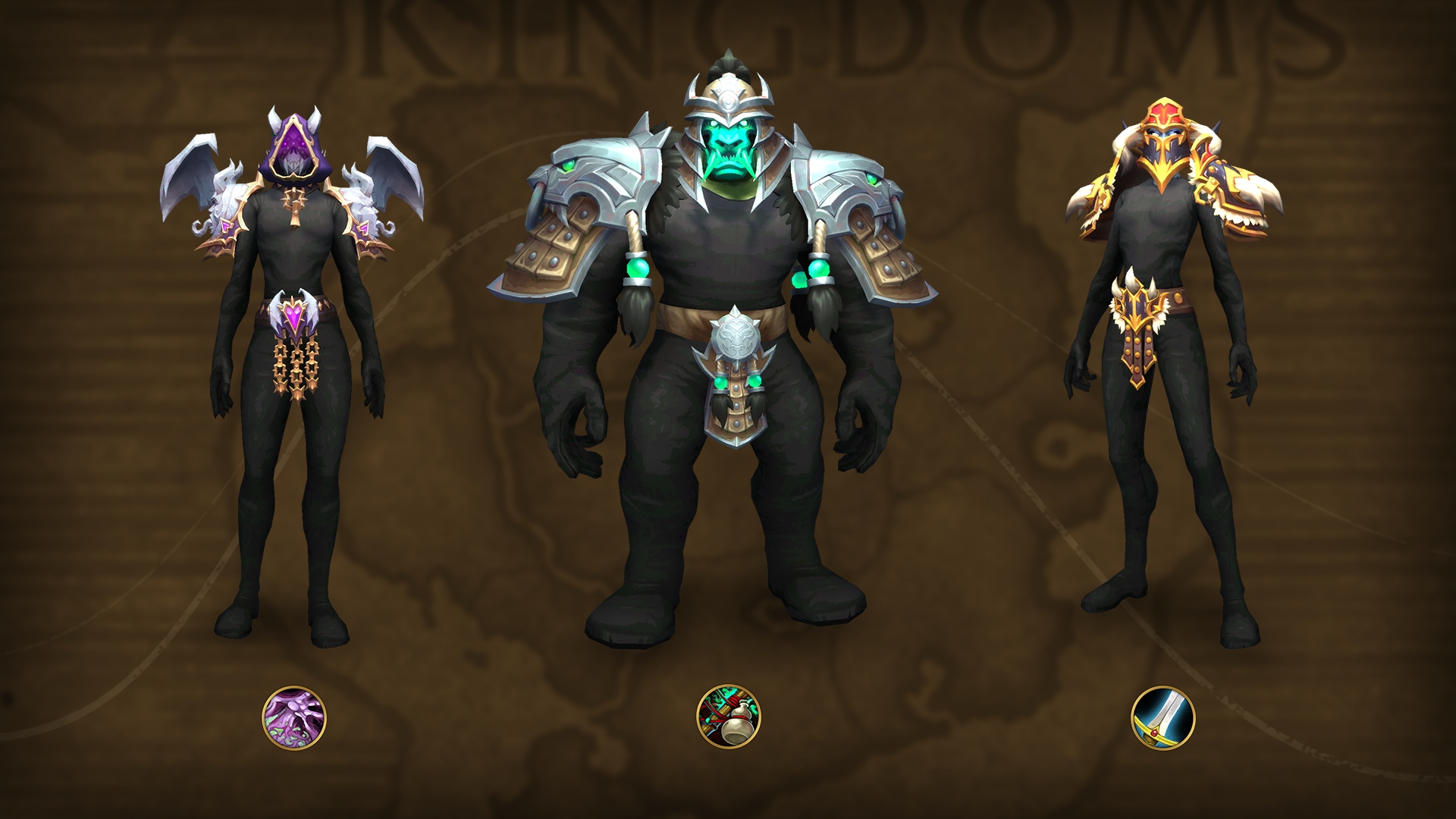 From left to right: Warlock, Monk, Warrior