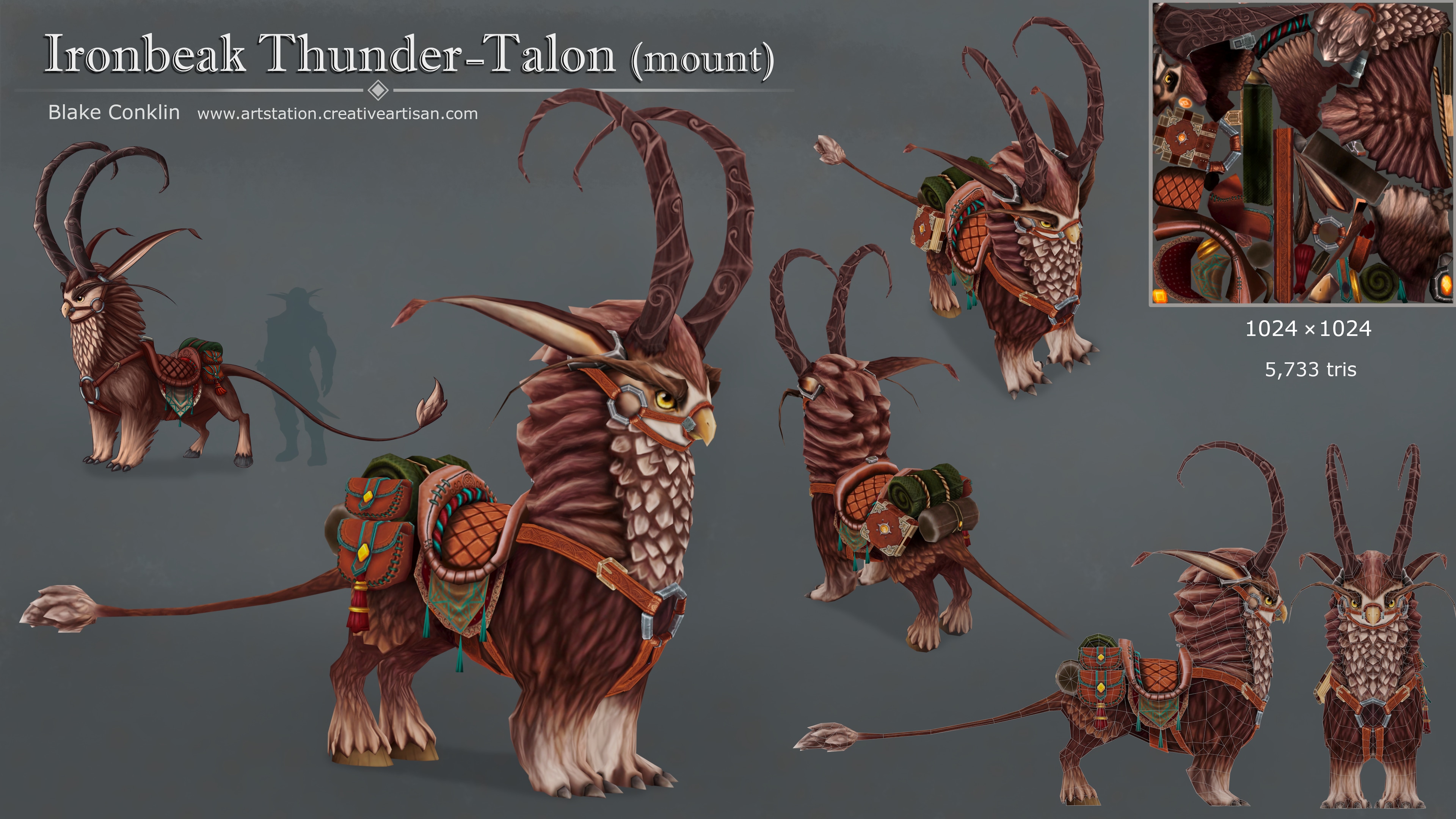 Owl-Like Four Legged Mount with Long Ears and Horns