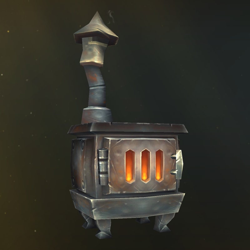 Ein schwerer Metallherd mit einem Ofenrohr.