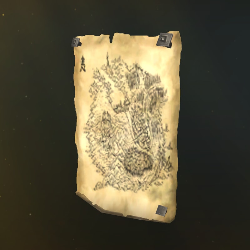 Vergilbte Pergamentkarte mit metallenen Reißnägeln in den Ecken