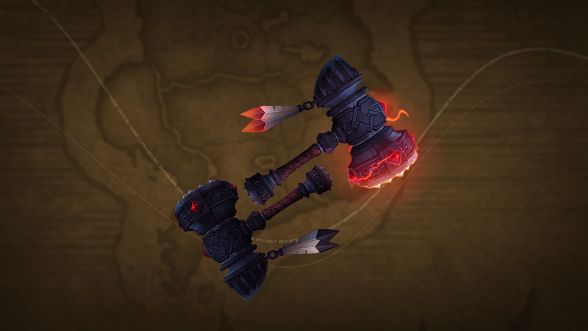 Black iron hammers with orange and black tipped feathers and orange elemental fire