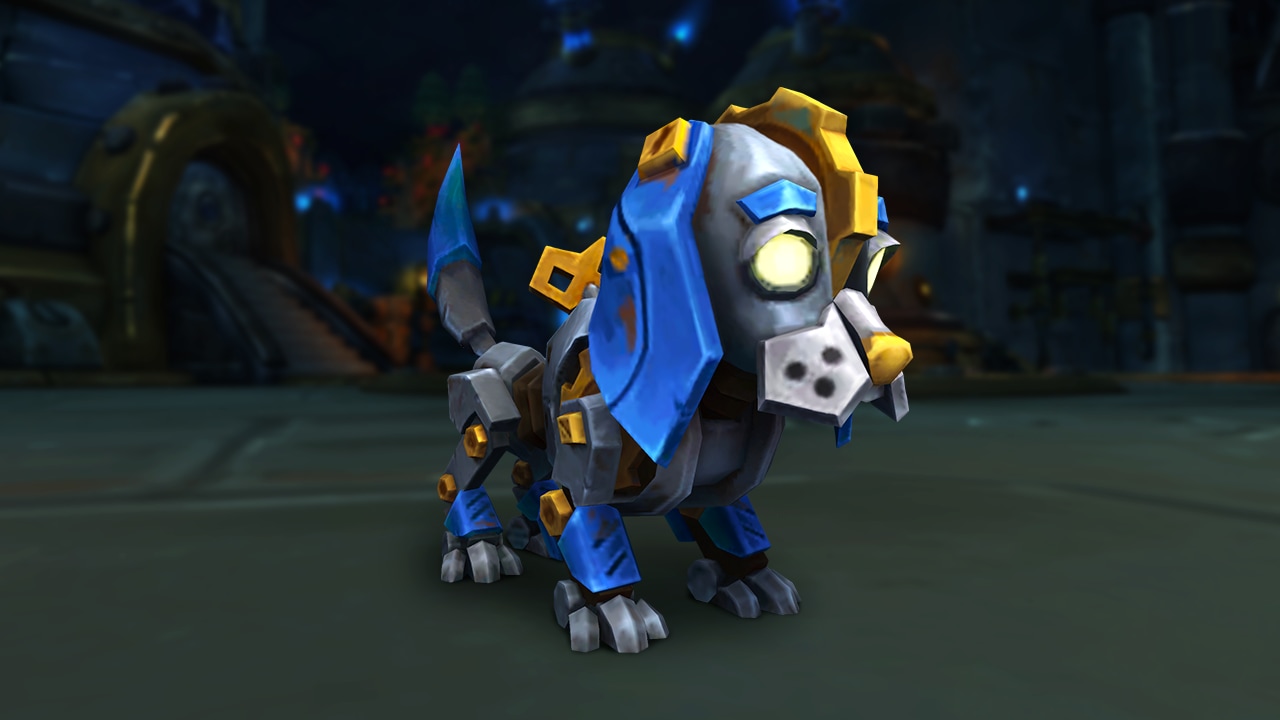 Blue gold and silver mechanical dog with floppy ears