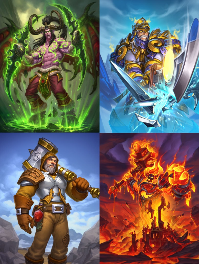 Art from the new mercenaries mode featuring Illidan, Ragnaros, and a couple of human paladins