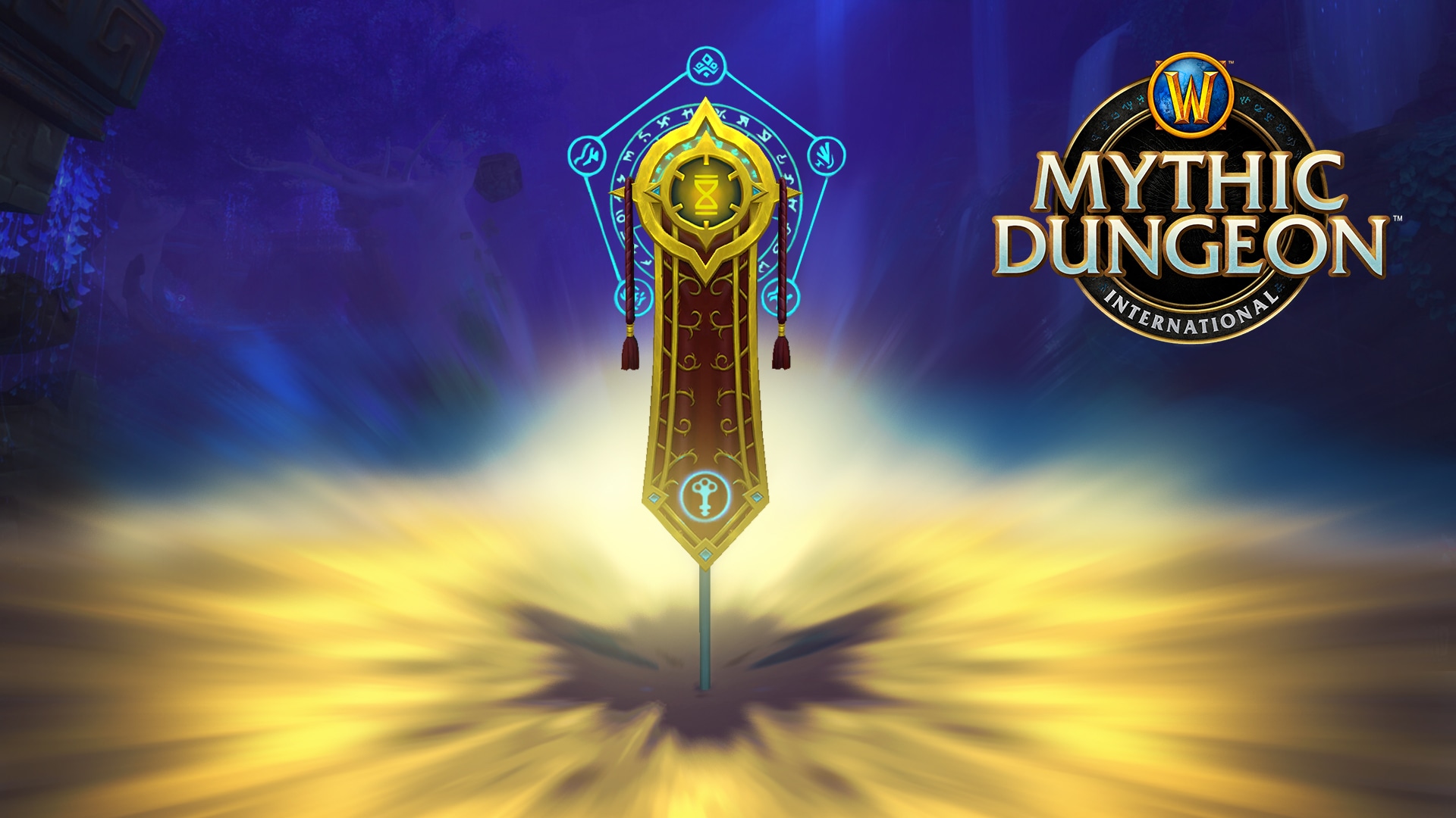 Mythic Dungeon International Logo and Encrypted Banner of the Opportune
