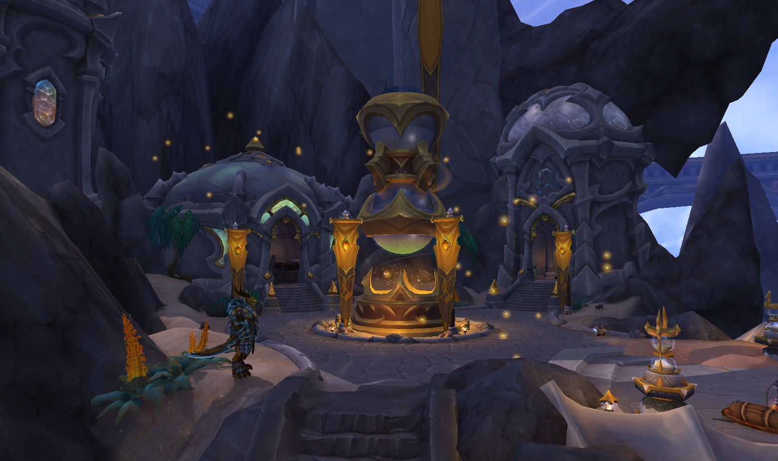 Bronze Dragonflight area with a large Hour Glass in the center court.