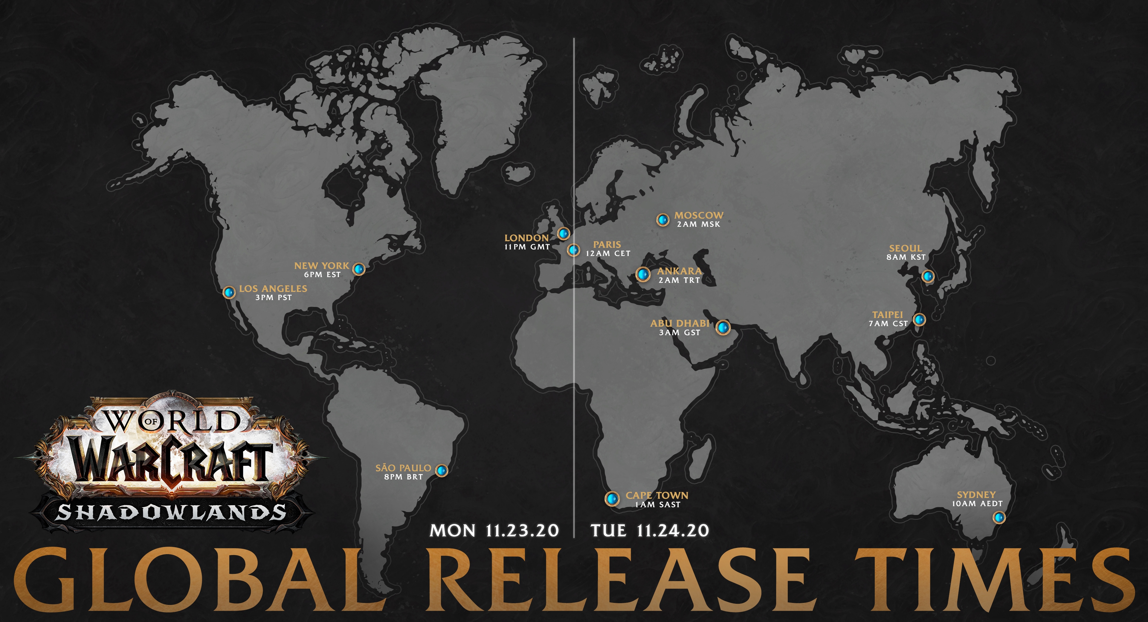 Mapa de lanzamiento global de Shadowlands