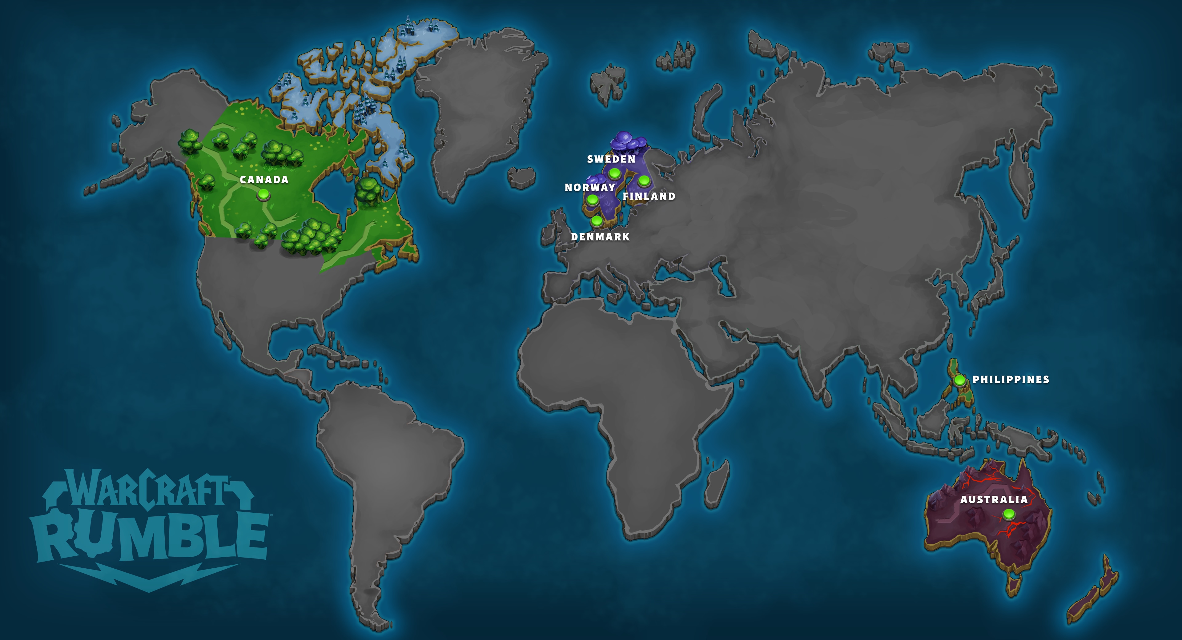 Map showing Canada, Finland, Norway, Sweden, Denmark, Philippines, and Australia