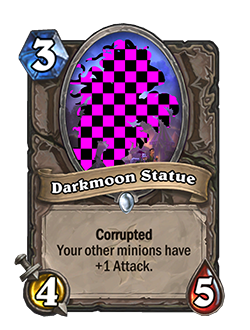 The card art has been edited so that instead of the statue, there is a pink and black checkered blob over the image.