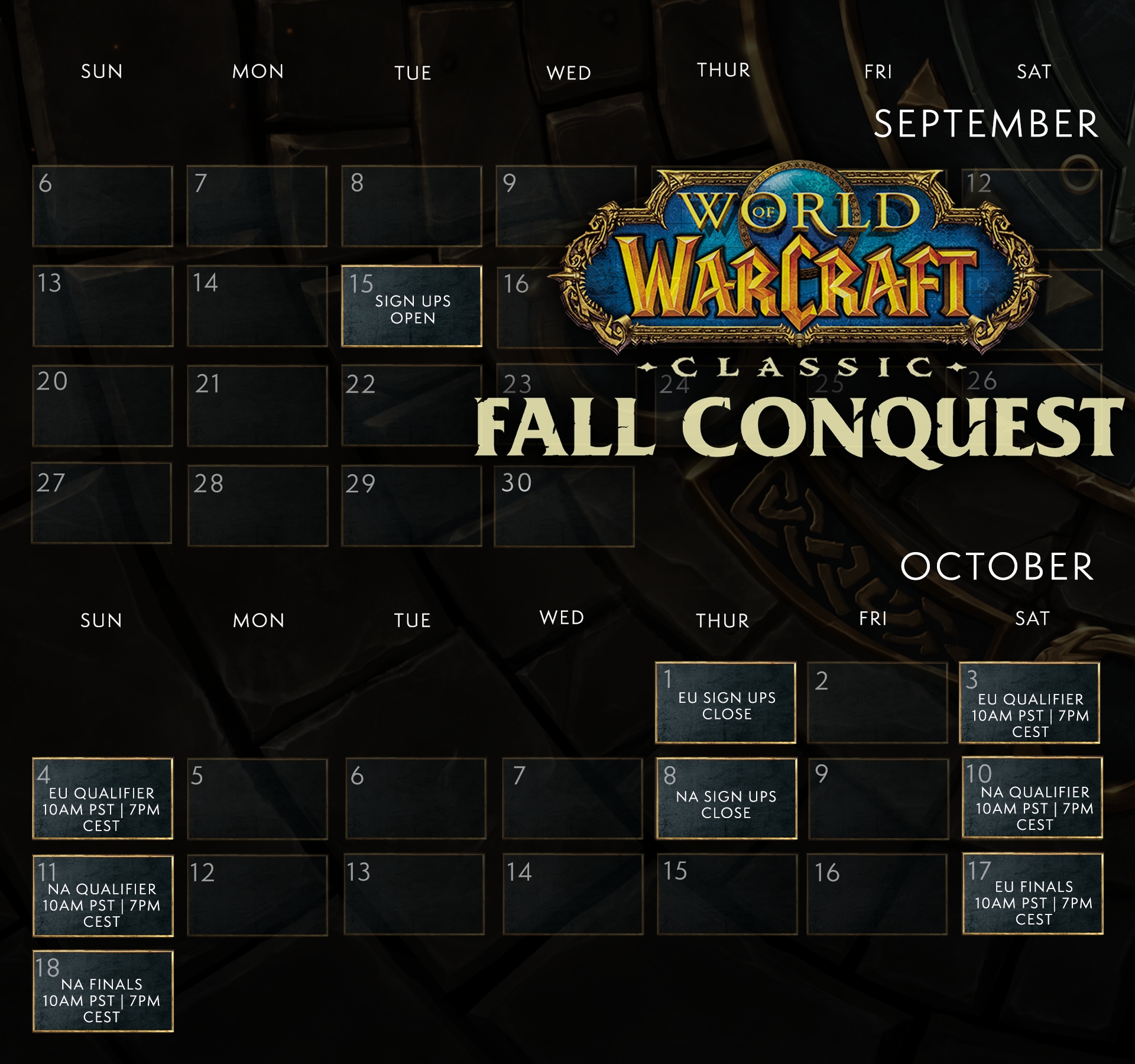 World of Warcraft Classic Fall Conquest Schedule