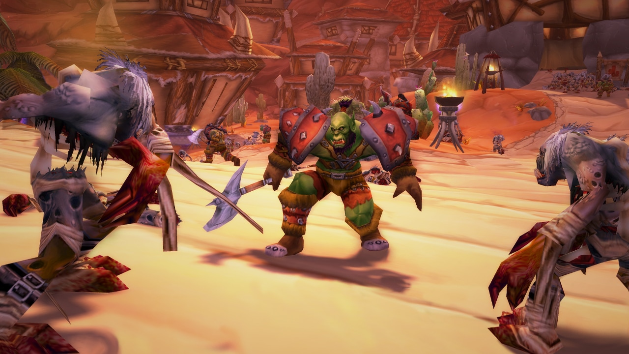 A lone orc faces endless zombies in Orgrimmar