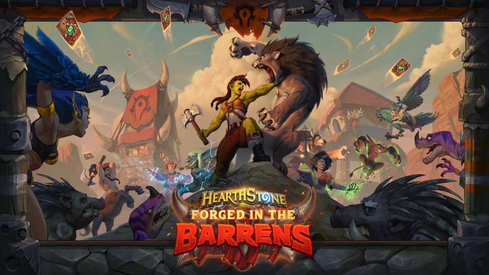 Arte del comienzo de una batalla en Hearthstone: Forjados en Los Baldíos