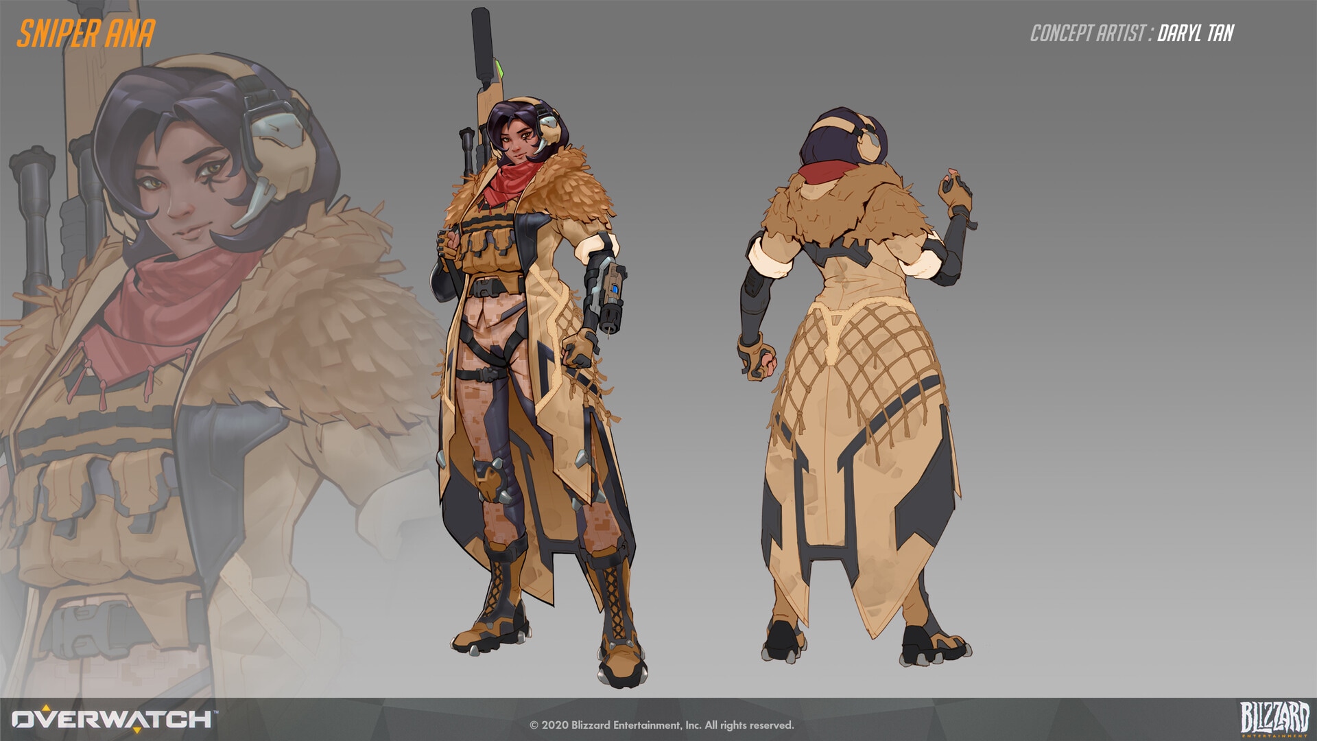 Concept Art - front and back view of Sniper Ana