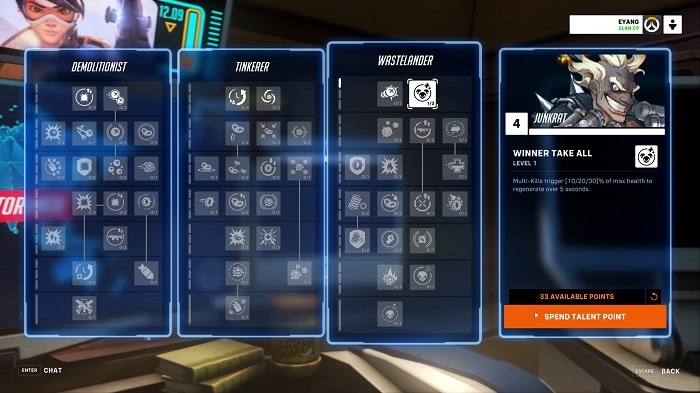 An image of Junkrat's talent tree in Overwatch 2.