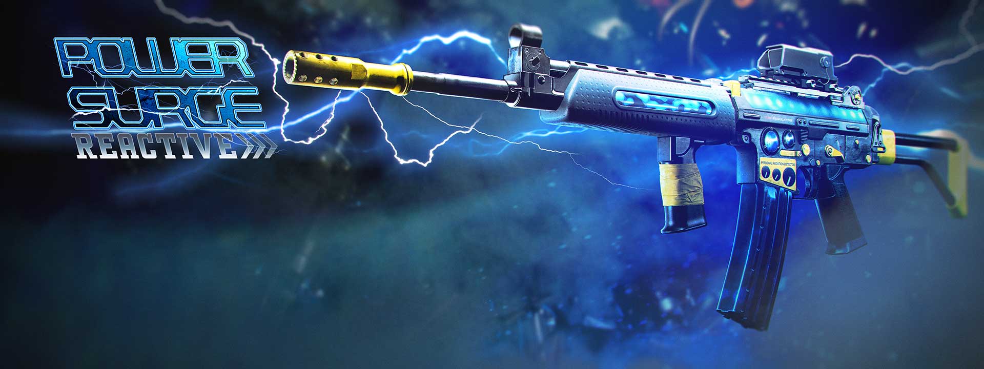 A kilowhopper assault rifle with lightning flashing behind it 