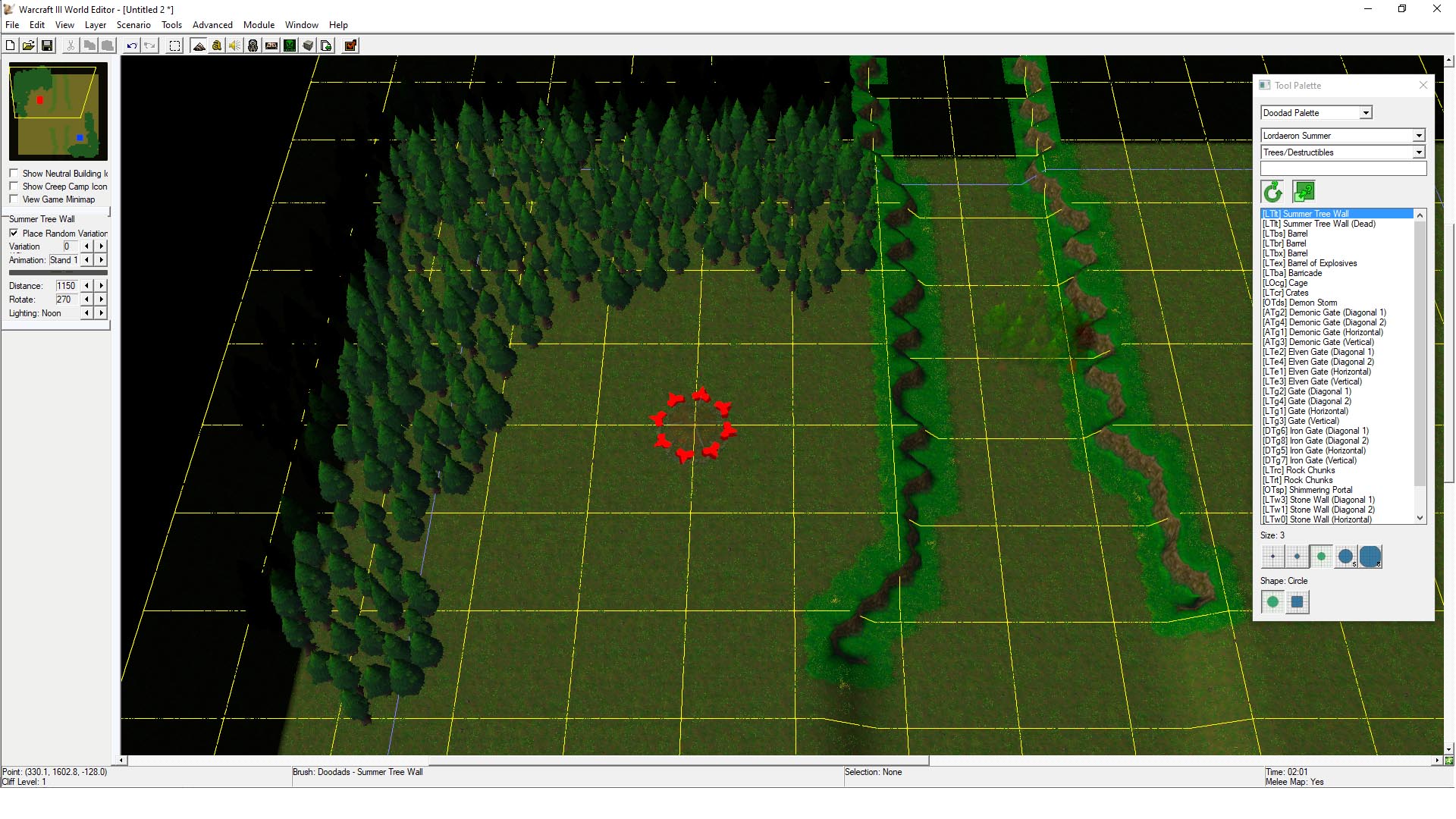 Map view with trees placed