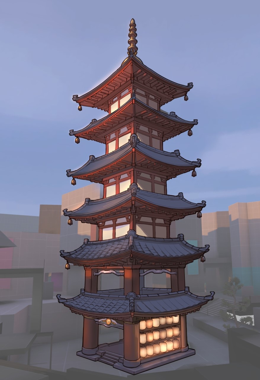 Concept art of Kanezaka's temple tower.