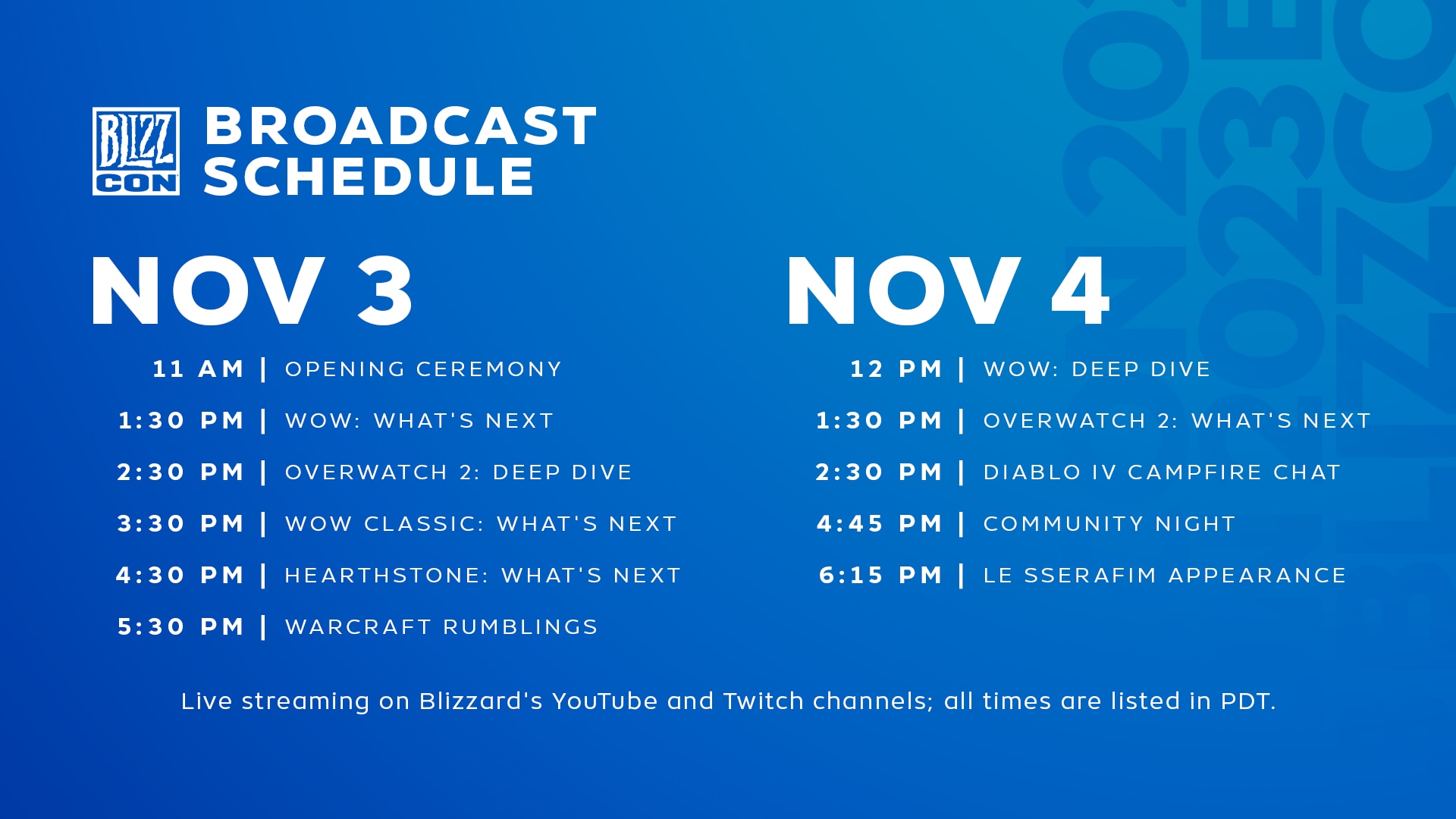 BlizzCon 2023 Broadcast Schedule Tune in live November 34 BlizzCon