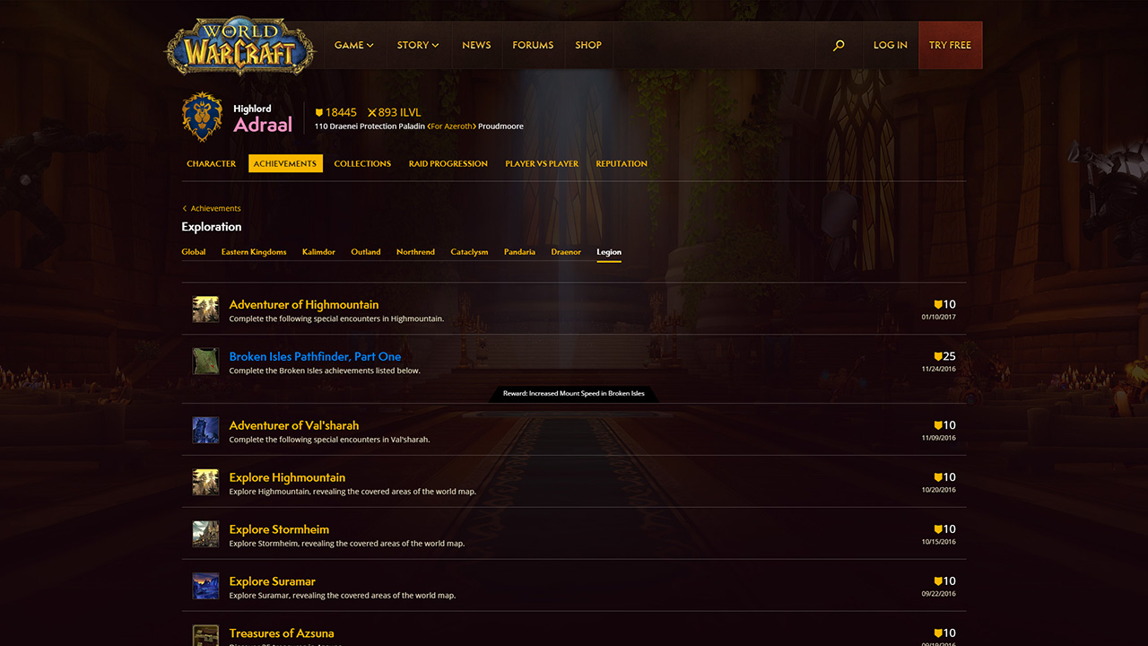 wow armory player search