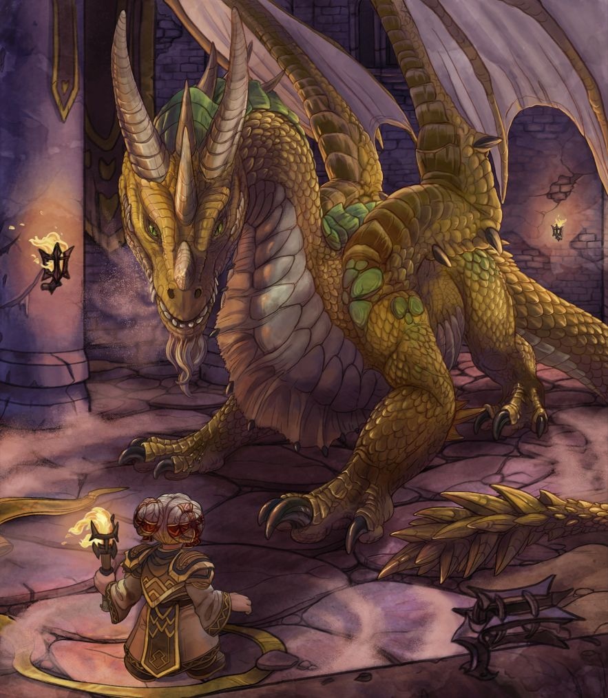 Cromi con su rostro gnomo se reúne con Nozdormu, el dragón bronce