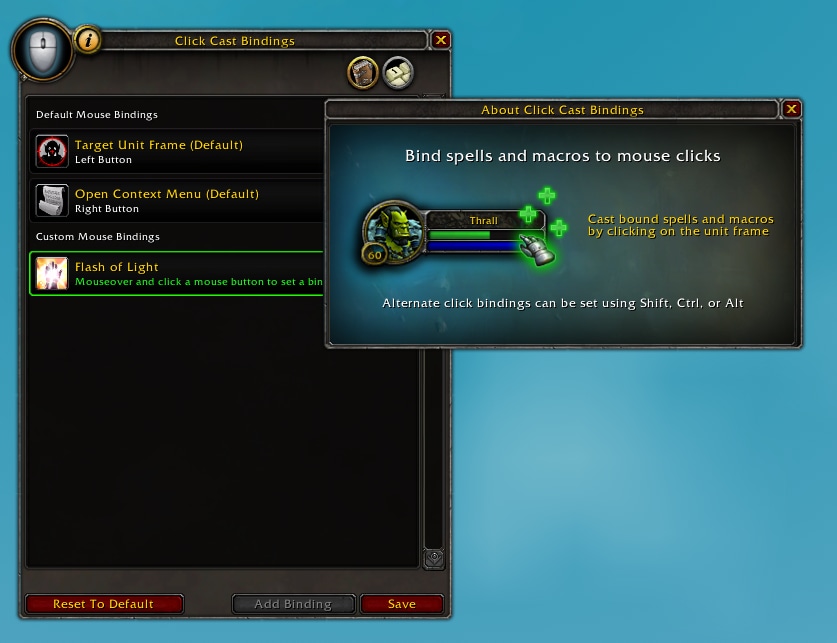 The click to cast interface in World of Warcraft